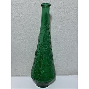VTG Empoli Made In Italy Green Glass Genie Bottle Textured Decanter Floral Vase